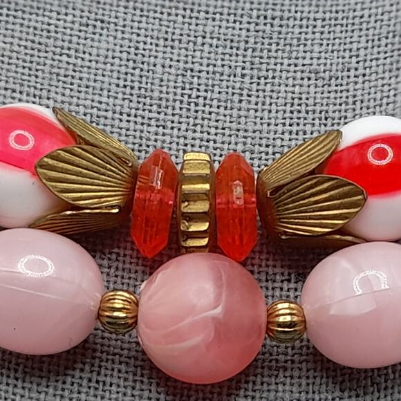 Vintage Pink Lucite Bead Necklace, Two Strands, Mid-Century, 17 1/2" - Picture 5 of 11